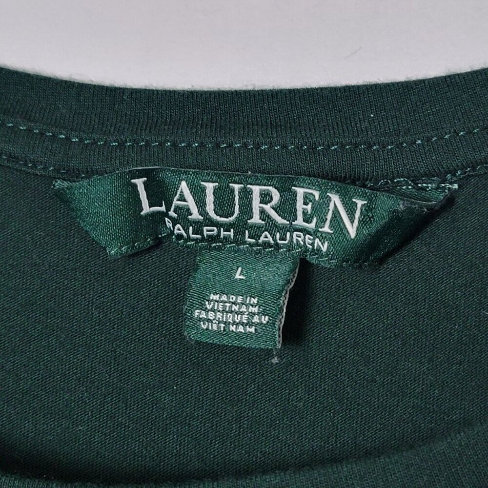 Lauren Ralph Lauren Womens Green Velvet Accents Long Sleeve Top Large - Picture 8 of 10